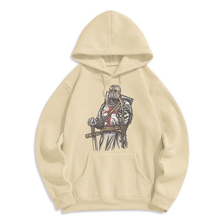 Christianartworkshop Modern Style Crusader's Valor and Faith Fleece Lined Polyester Hoodie - Beige - 2XL - image 9