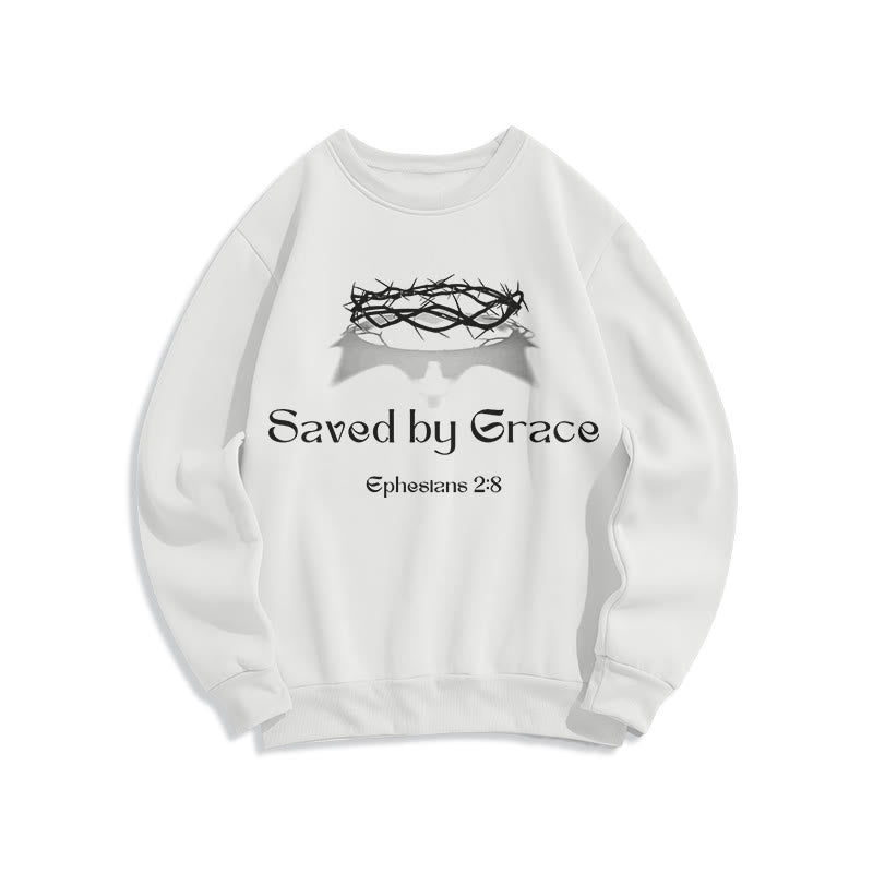 Christianartworkshop Quotation Style Saved By Grace Crown Fleece Lined Polyester Sweatshirt - White - 2XL - image 9