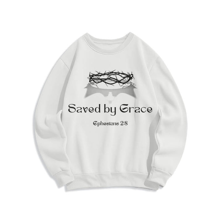 Christianartworkshop Quotation Style Saved By Grace Crown Fleece Lined Polyester Sweatshirt - White - 2XL - image 9