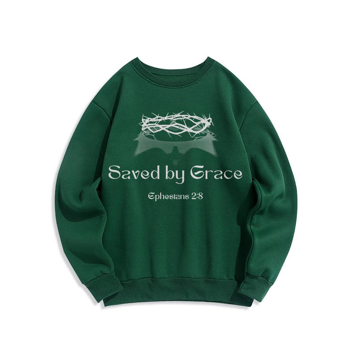 Christianartworkshop Quotation Style Saved By Grace Crown Fleece Lined Polyester Sweatshirt - Green - 2XL - image 13