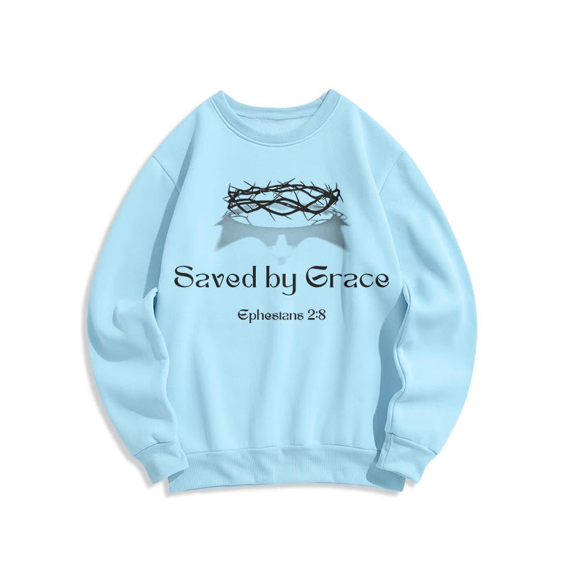 Christianartworkshop Quotation Style Saved By Grace Crown Fleece Lined Polyester Sweatshirt - Blue - 2XL - image 15