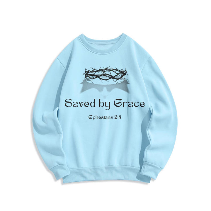 Christianartworkshop Quotation Style Saved By Grace Crown Fleece Lined Polyester Sweatshirt - Blue - 2XL - image 15