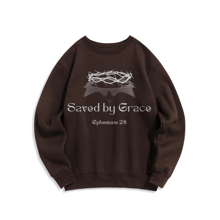 Christianartworkshop Quotation Style Saved By Grace Crown Fleece Lined Polyester Sweatshirt - Brown - 2XL - image 11