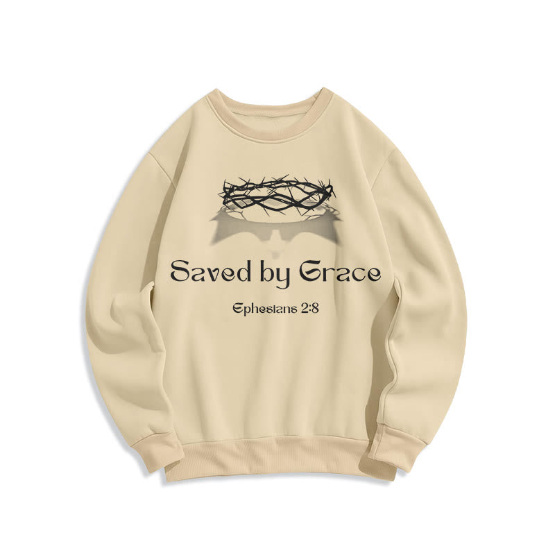 Christianartworkshop Quotation Style Saved By Grace Crown Fleece Lined Polyester Sweatshirt - Beige - 2XL - image 1