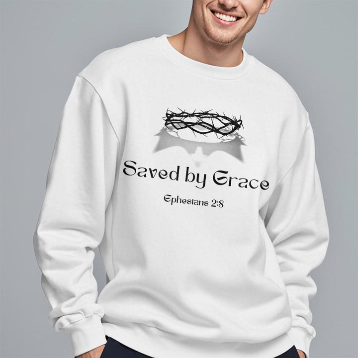 Christianartworkshop Quotation Style Saved By Grace Crown Fleece Lined Polyester Sweatshirt - image 10