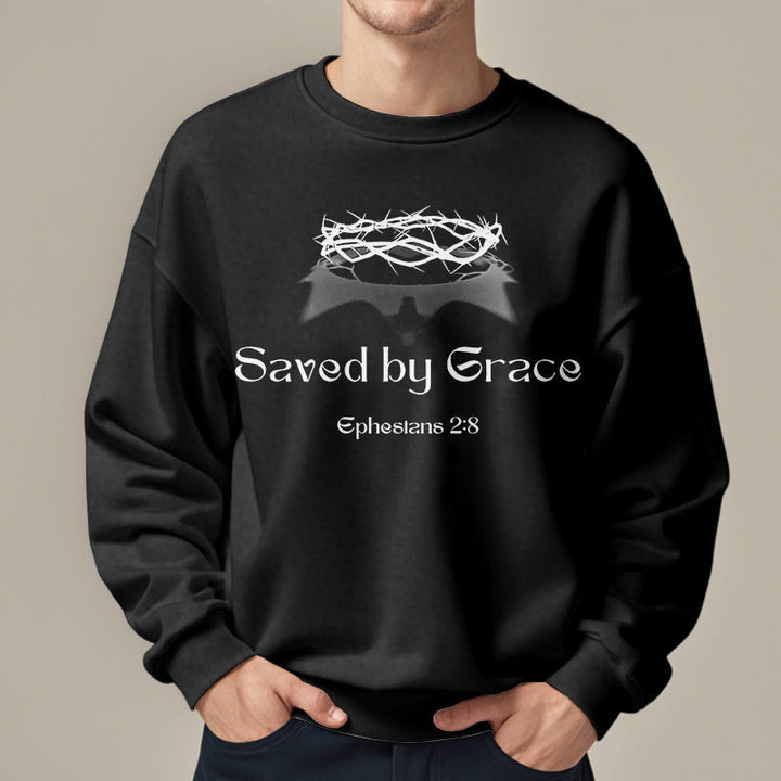 Christianartworkshop Quotation Style Saved By Grace Crown Fleece Lined Polyester Sweatshirt - image 8
