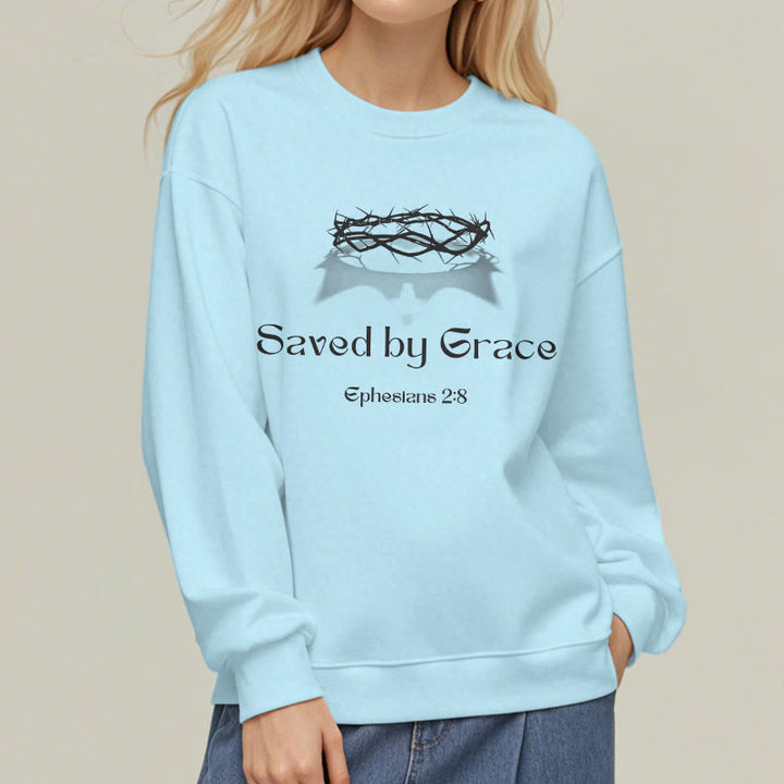Christianartworkshop Quotation Style Saved By Grace Crown Fleece Lined Polyester Sweatshirt - image 15