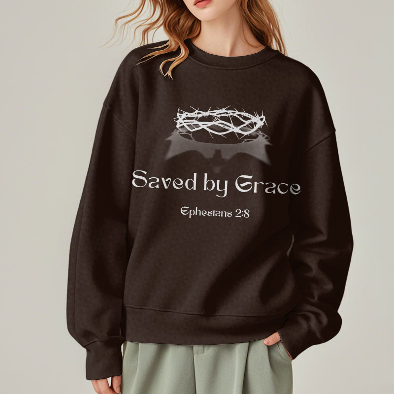 Christianartworkshop Quotation Style Saved By Grace Crown Fleece Lined Polyester Sweatshirt - image 12