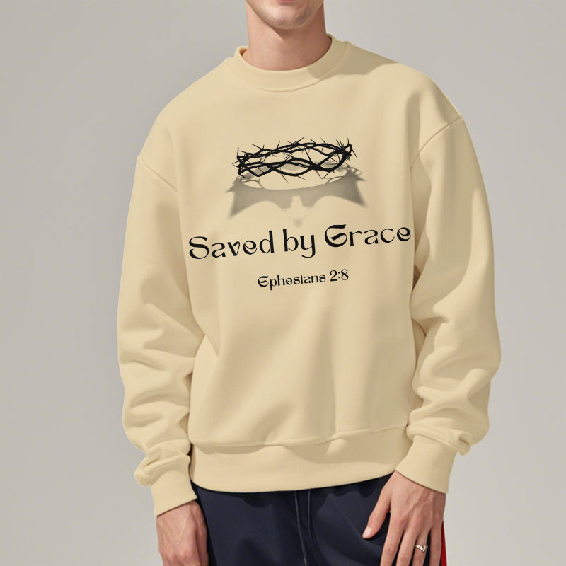 Christianartworkshop Quotation Style Saved By Grace Crown Fleece Lined Polyester Sweatshirt - image 6