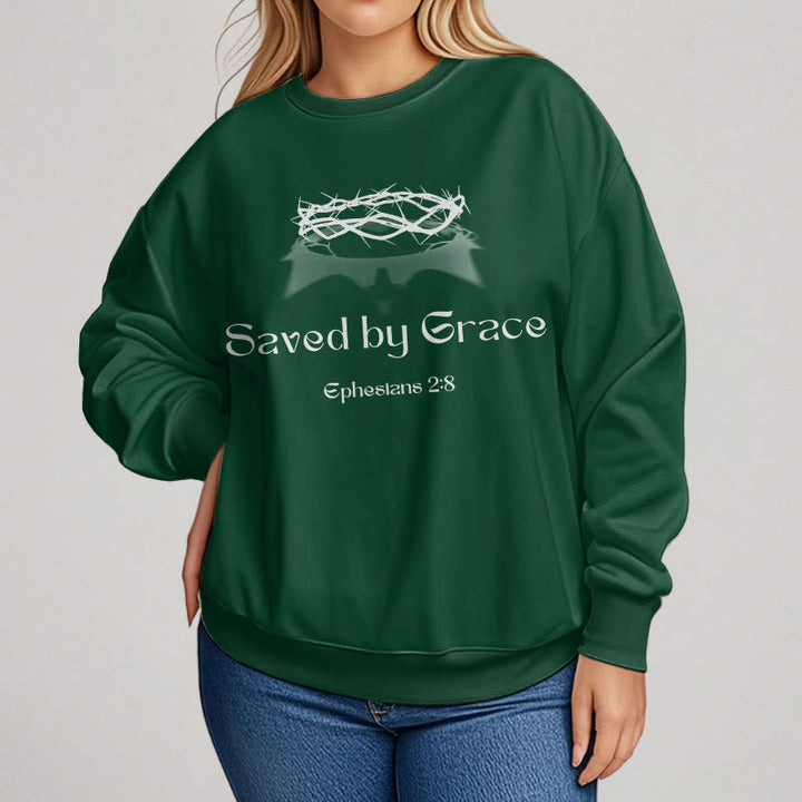 Christianartworkshop Quotation Style Saved By Grace Crown Fleece Lined Polyester Sweatshirt - image 14