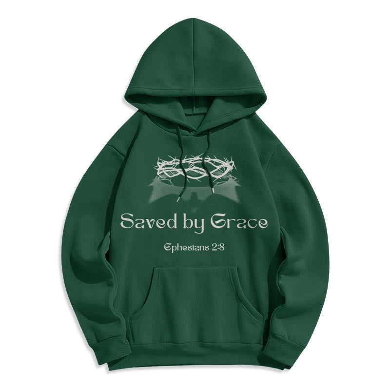 Christianartworkshop Quotation Style Saved By Grace Crown Fleece Lined Polyester Hoodie - Green - 2XL - image 1