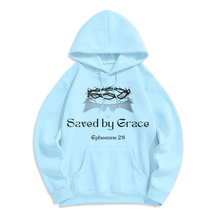 Christianartworkshop Quotation Style Saved By Grace Crown Fleece Lined Polyester Hoodie - Blue - 2XL - image 15