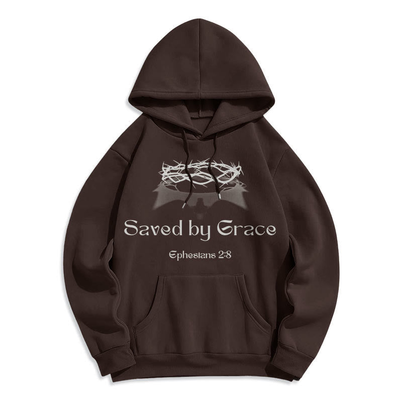 Christianartworkshop Quotation Style Saved By Grace Crown Fleece Lined Polyester Hoodie - image 11