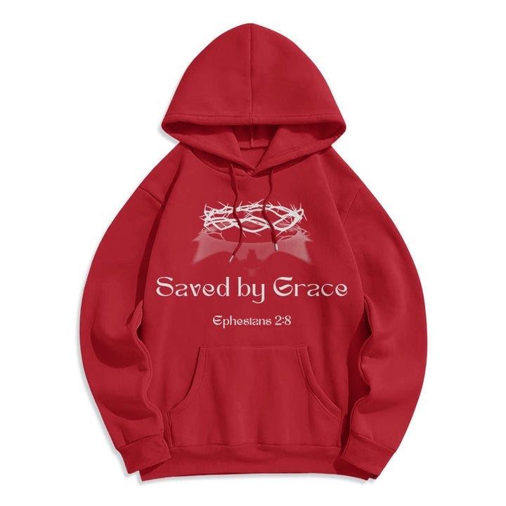 Christianartworkshop Quotation Style Saved By Grace Crown Fleece Lined Polyester Hoodie - Red - 2XL - image 19