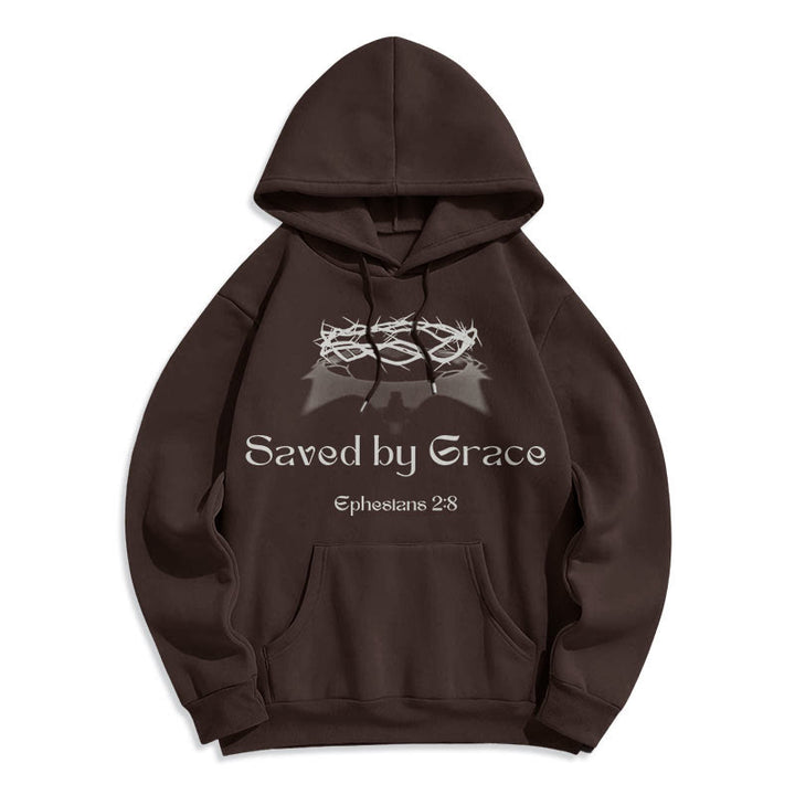 Christianartworkshop Quotation Style Saved By Grace Crown Fleece Lined Polyester Hoodie - Brown - 2XL - image 13