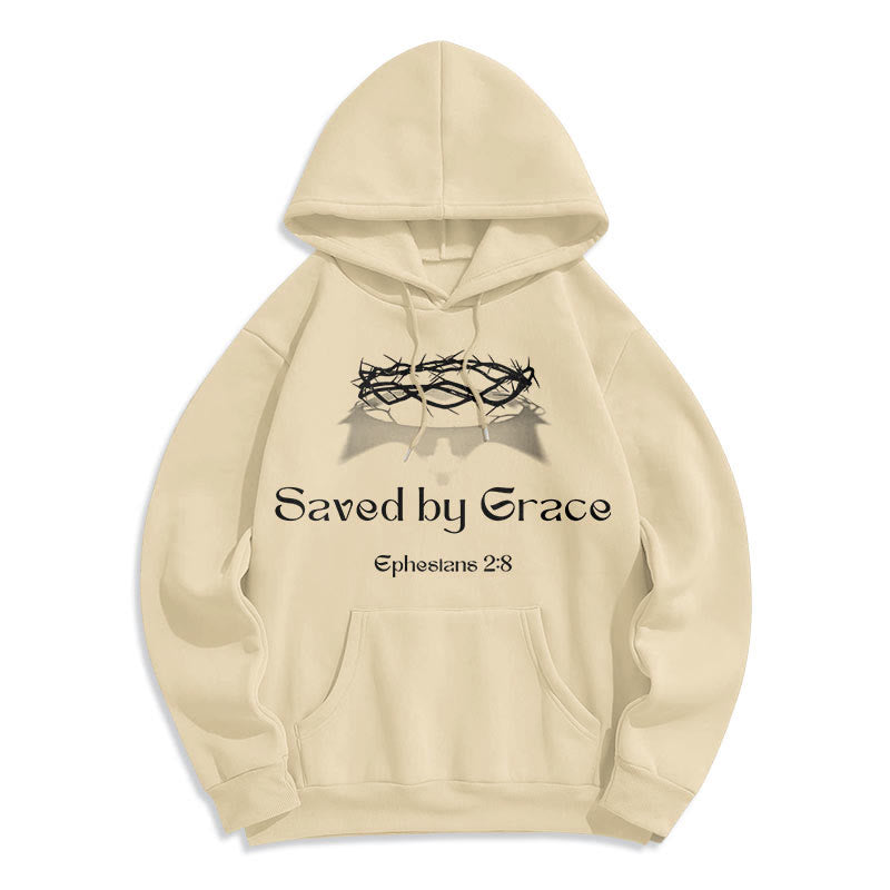 Christianartworkshop Quotation Style Saved By Grace Crown Fleece Lined Polyester Hoodie - Beige - 2XL - image 11