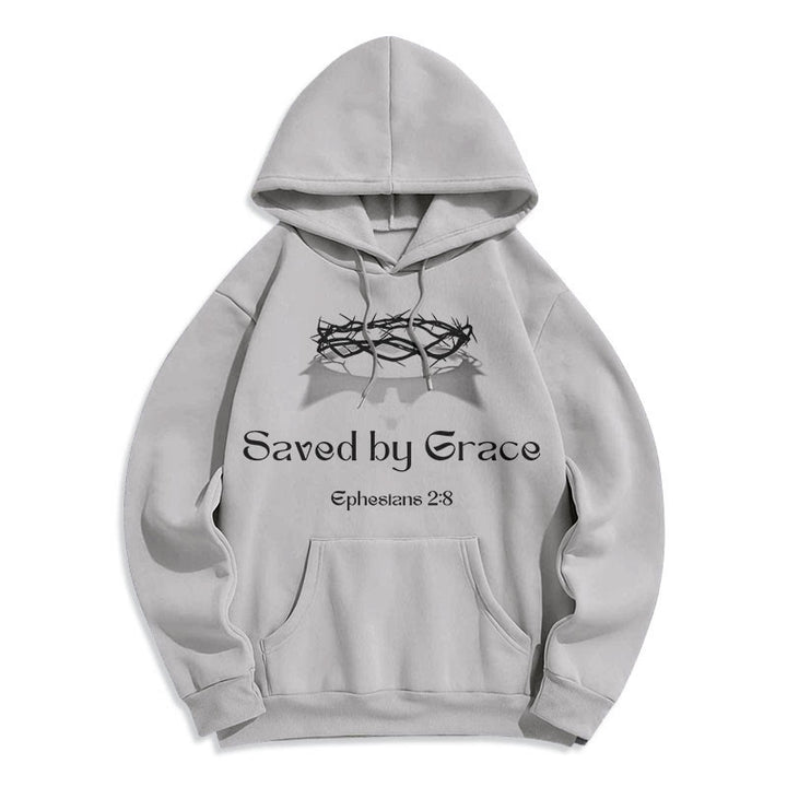 Christianartworkshop Quotation Style Saved By Grace Crown Fleece Lined Polyester Hoodie - Grey - 2XL - image 17