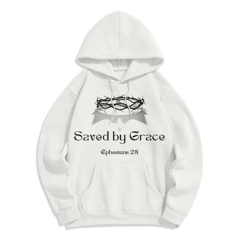 Christianartworkshop Quotation Style Saved By Grace Crown Fleece Lined Polyester Hoodie - White - 2XL - image 9