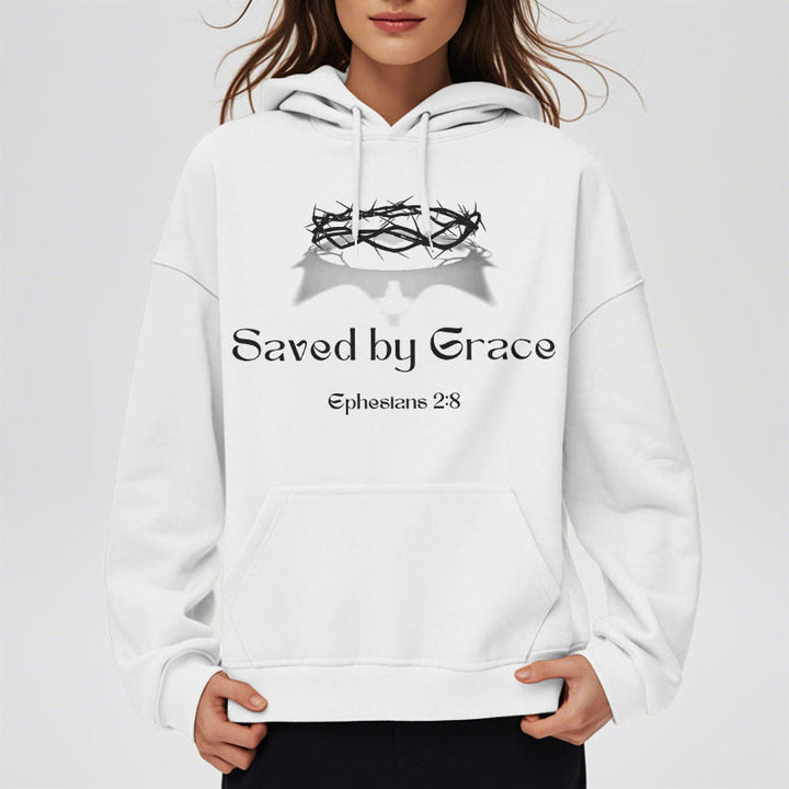 Christianartworkshop Quotation Style Saved By Grace Crown Fleece Lined Polyester Hoodie - image 10