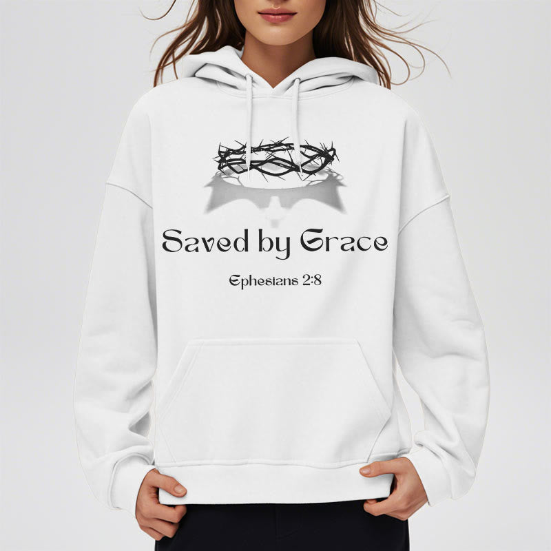 Christianartworkshop Quotation Style Saved By Grace Crown Fleece Lined Polyester Hoodie - image 8