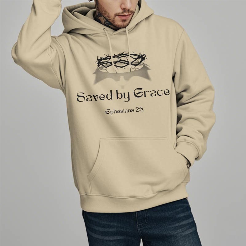 Christianartworkshop Quotation Style Saved By Grace Crown Fleece Lined Polyester Hoodie - image 10