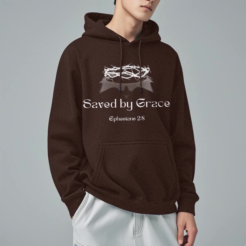 Christianartworkshop Quotation Style Saved By Grace Crown Fleece Lined Polyester Hoodie - image 14