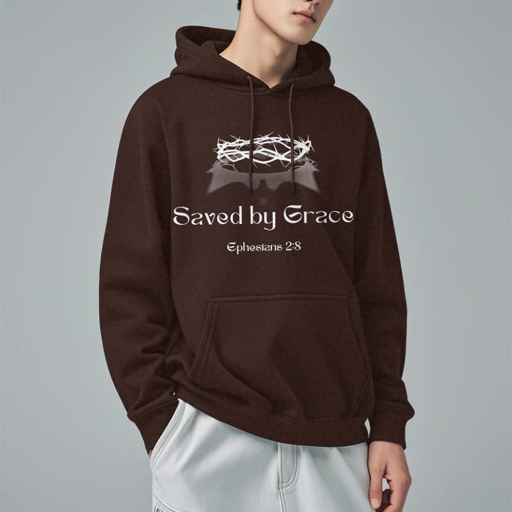Christianartworkshop Quotation Style Saved By Grace Crown Fleece Lined Polyester Hoodie - image 14
