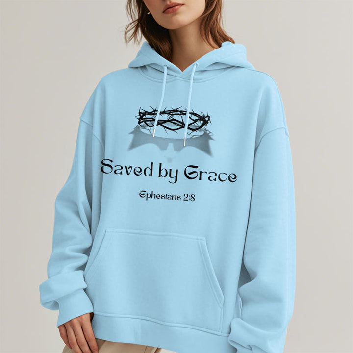 Christianartworkshop Quotation Style Saved By Grace Crown Fleece Lined Polyester Hoodie - image 14