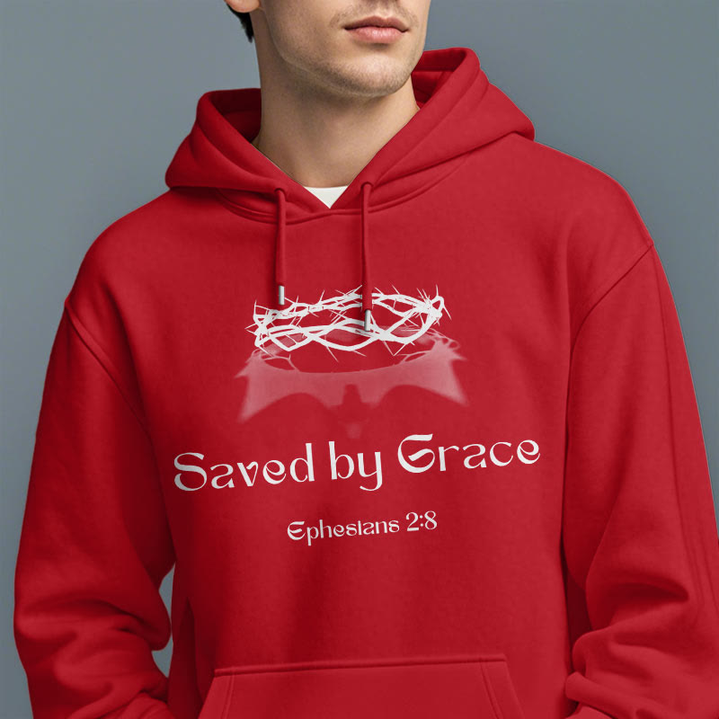 Christianartworkshop Quotation Style Saved By Grace Crown Fleece Lined Polyester Hoodie - image 20