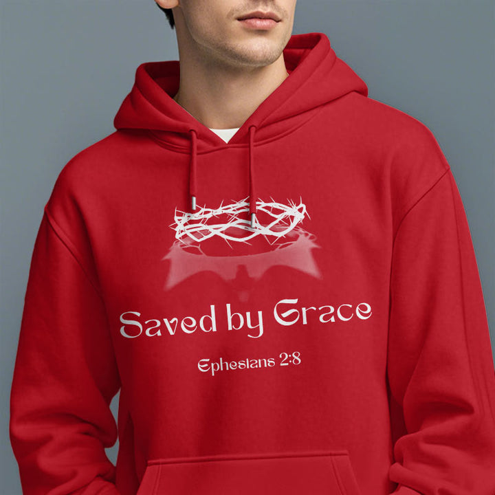 Christianartworkshop Quotation Style Saved By Grace Crown Fleece Lined Polyester Hoodie - image 20