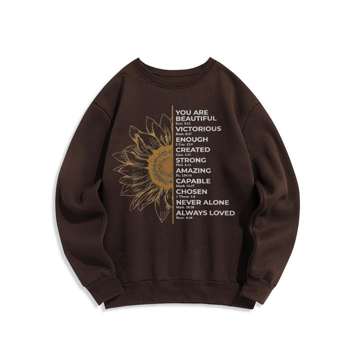 Christianartworkshop Quotation Style Sunflower Strength Positivity Fleece Lined Polyester Sweatshirt - Brown - 2XL - image 13