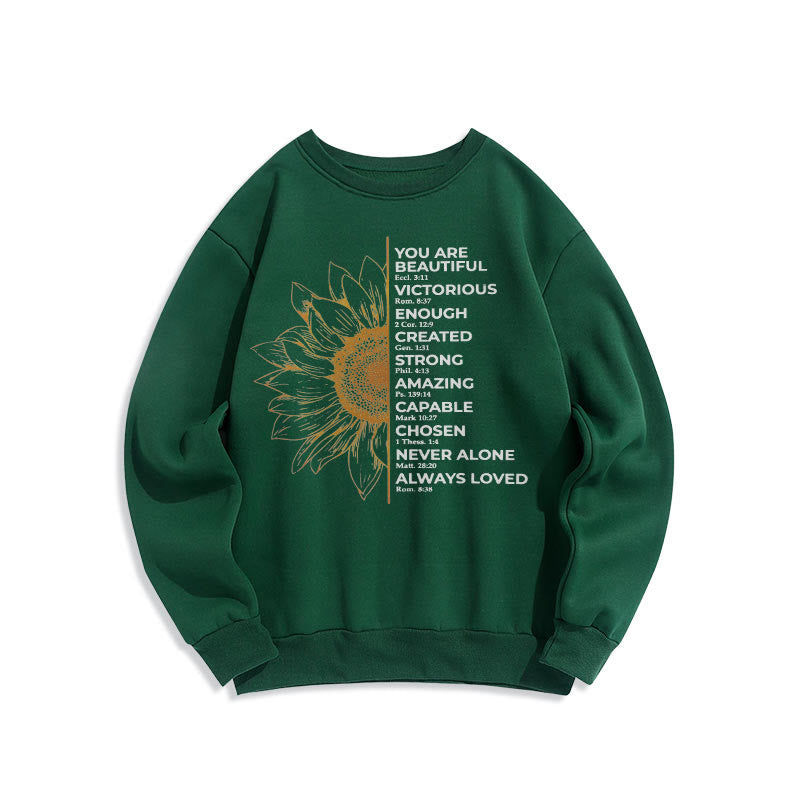 Christianartworkshop Quotation Style Sunflower Strength Positivity Fleece Lined Polyester Sweatshirt - Green - 2XL - image 15