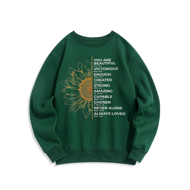 Christianartworkshop Quotation Style Sunflower Strength Positivity Fleece Lined Polyester Sweatshirt - Green - 2XL - image 15