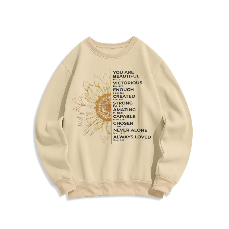 Christianartworkshop Quotation Style Sunflower Strength Positivity Fleece Lined Polyester Sweatshirt - Beige - 2XL - image 11