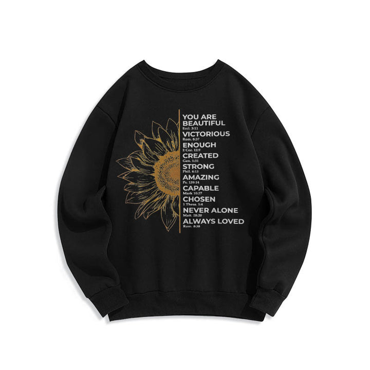 Christianartworkshop Quotation Style Sunflower Strength Positivity Fleece Lined Polyester Sweatshirt - Black - 2XL - image 7