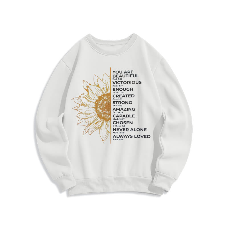 Christianartworkshop Quotation Style Sunflower Strength Positivity Fleece Lined Polyester Sweatshirt - White - 2XL - image 9