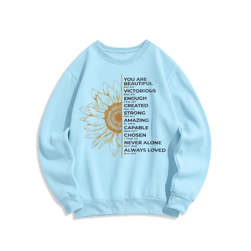 Christianartworkshop Quotation Style Sunflower Strength Positivity Fleece Lined Polyester Sweatshirt - Blue - 2XL - image 1