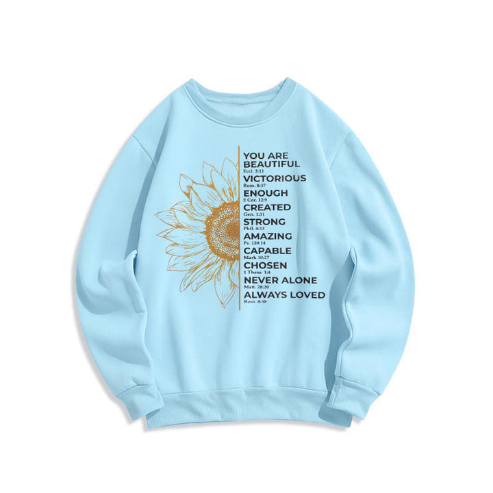 Christianartworkshop Quotation Style Sunflower Strength Positivity Fleece Lined Polyester Sweatshirt - Blue - 2XL - image 1