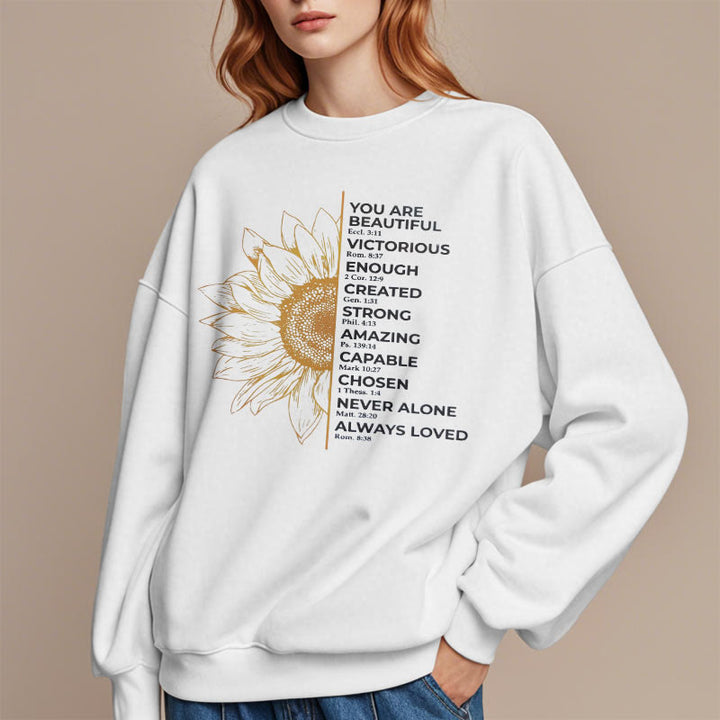 Christianartworkshop Quotation Style Sunflower Strength Positivity Fleece Lined Polyester Sweatshirt - image 10
