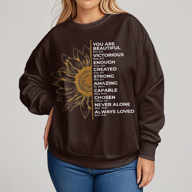 Christianartworkshop Quotation Style Sunflower Strength Positivity Fleece Lined Polyester Sweatshirt - image 14