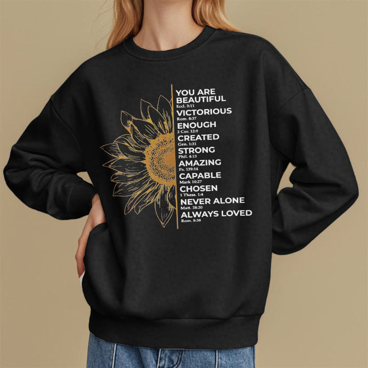Christianartworkshop Quotation Style Sunflower Strength Positivity Fleece Lined Polyester Sweatshirt - image 8