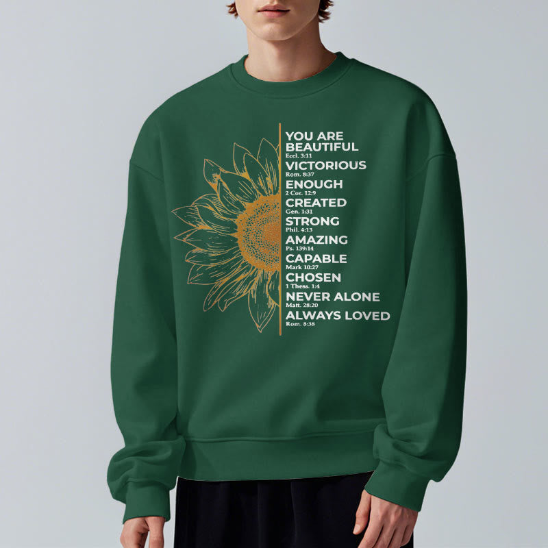 Christianartworkshop Quotation Style Sunflower Strength Positivity Fleece Lined Polyester Sweatshirt - image 16