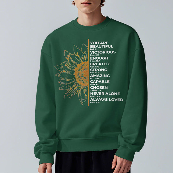 Christianartworkshop Quotation Style Sunflower Strength Positivity Fleece Lined Polyester Sweatshirt - image 16
