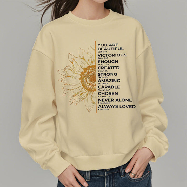 Christianartworkshop Quotation Style Sunflower Strength Positivity Fleece Lined Polyester Sweatshirt - image 12