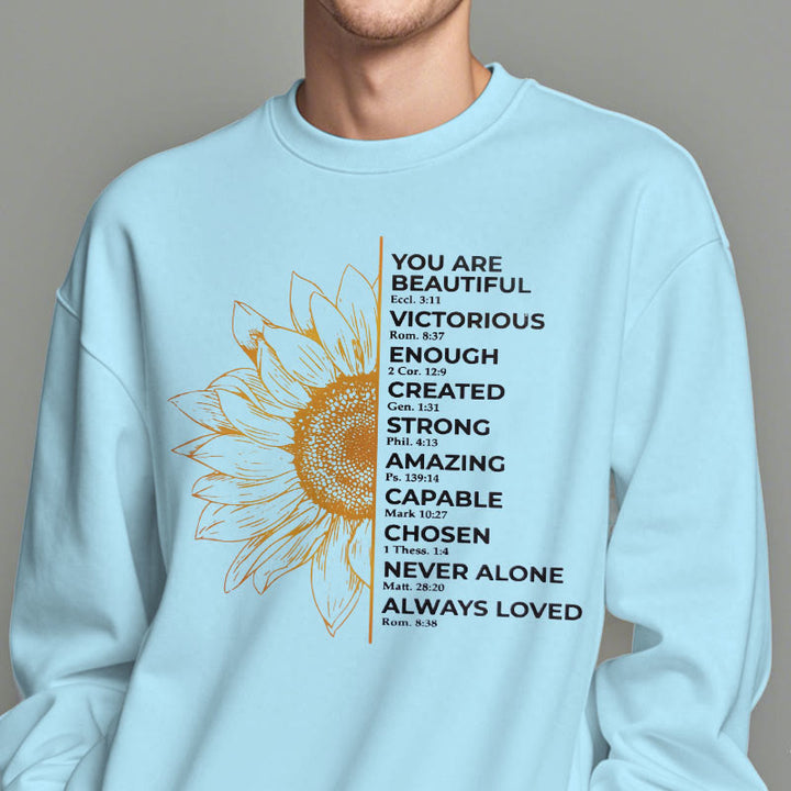 Christianartworkshop Quotation Style Sunflower Strength Positivity Fleece Lined Polyester Sweatshirt - image 6
