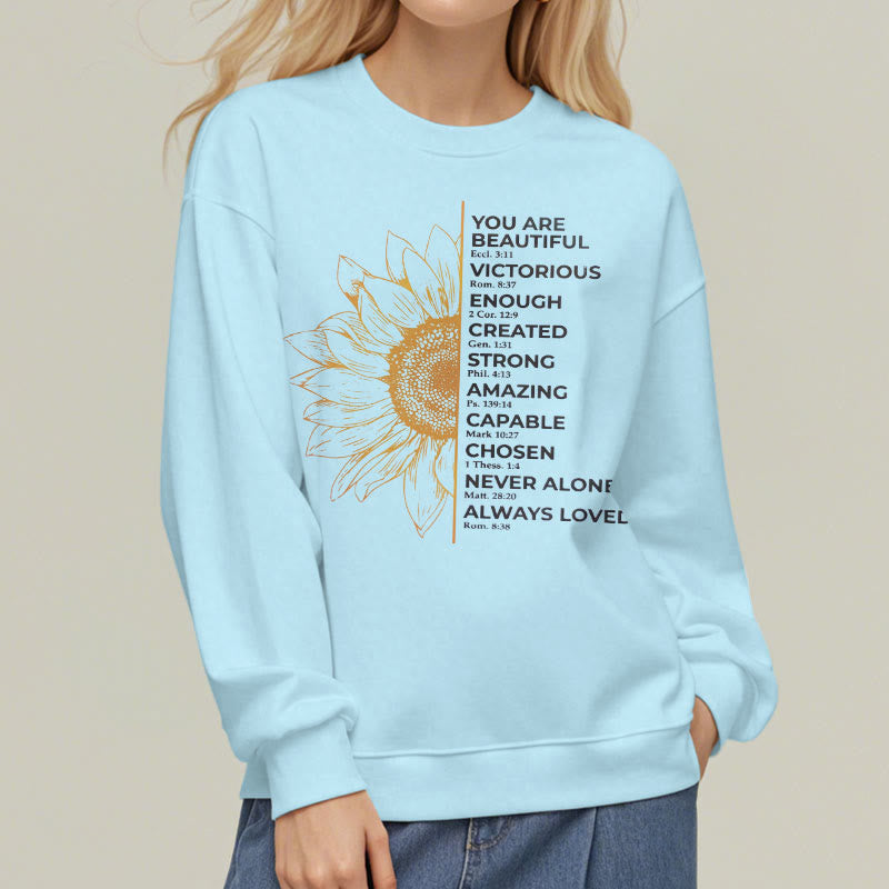 Christianartworkshop Quotation Style Sunflower Strength Positivity Fleece Lined Polyester Sweatshirt - image 5