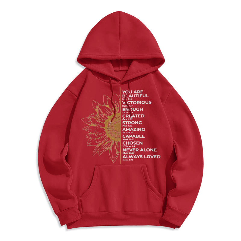 Christianartworkshop Quotation Style Sunflower Strength Positivity Fleece Lined Polyester Hoodie - Red - 2XL - image 19