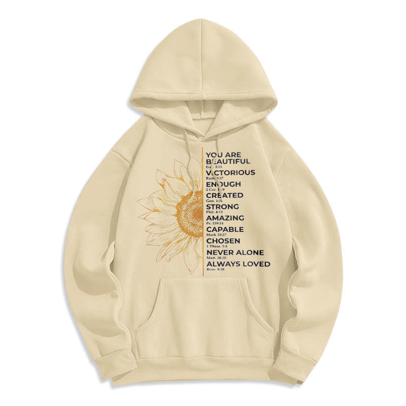 Christianartworkshop Quotation Style Sunflower Strength Positivity Fleece Lined Polyester Hoodie - Beige - 2XL - image 9