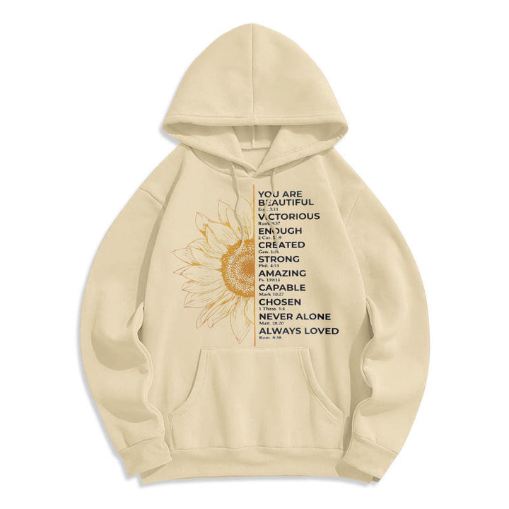 Christianartworkshop Quotation Style Sunflower Strength Positivity Fleece Lined Polyester Hoodie - Beige - 2XL - image 9