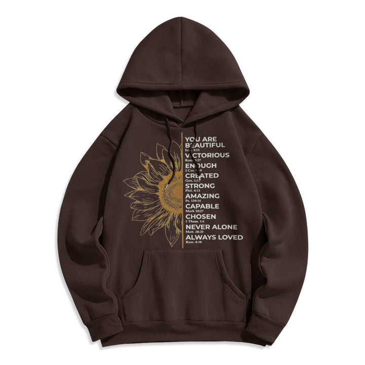 Christianartworkshop Quotation Style Sunflower Strength Positivity Fleece Lined Polyester Hoodie - image 9